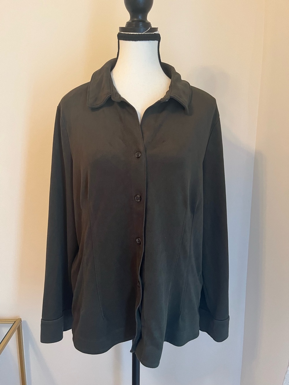 Women's Dark Olive Button-Front Shirt Jacket